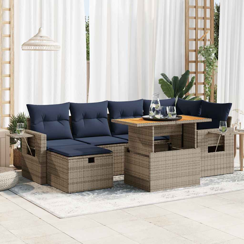 7-delige Loungeset met kussens poly rattan acacia zwart is nu te koop bij PeponiXL, paradijselijk wonen!