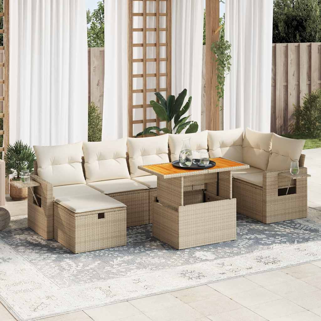 5-delige Loungeset met kussens poly rattan en acaciahout beige is nu te koop bij PeponiXL, paradijselijk wonen!
