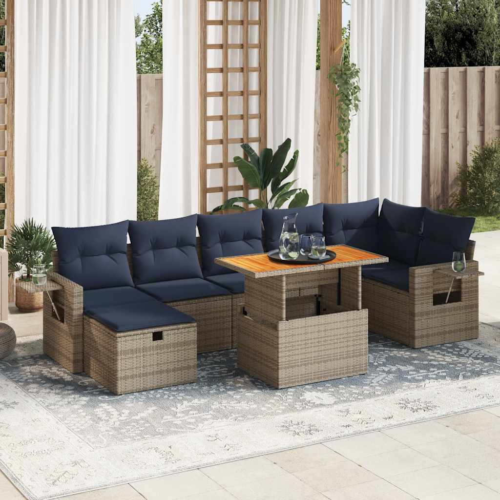 8-delige Loungeset met kussens poly rattan acacia bruin is nu te koop bij PeponiXL, paradijselijk wonen!