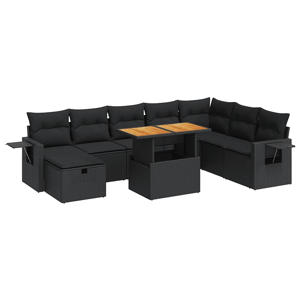 9-delige Loungeset met kussens poly rattan acacia zwart is nu te koop bij PeponiXL, paradijselijk wonen!