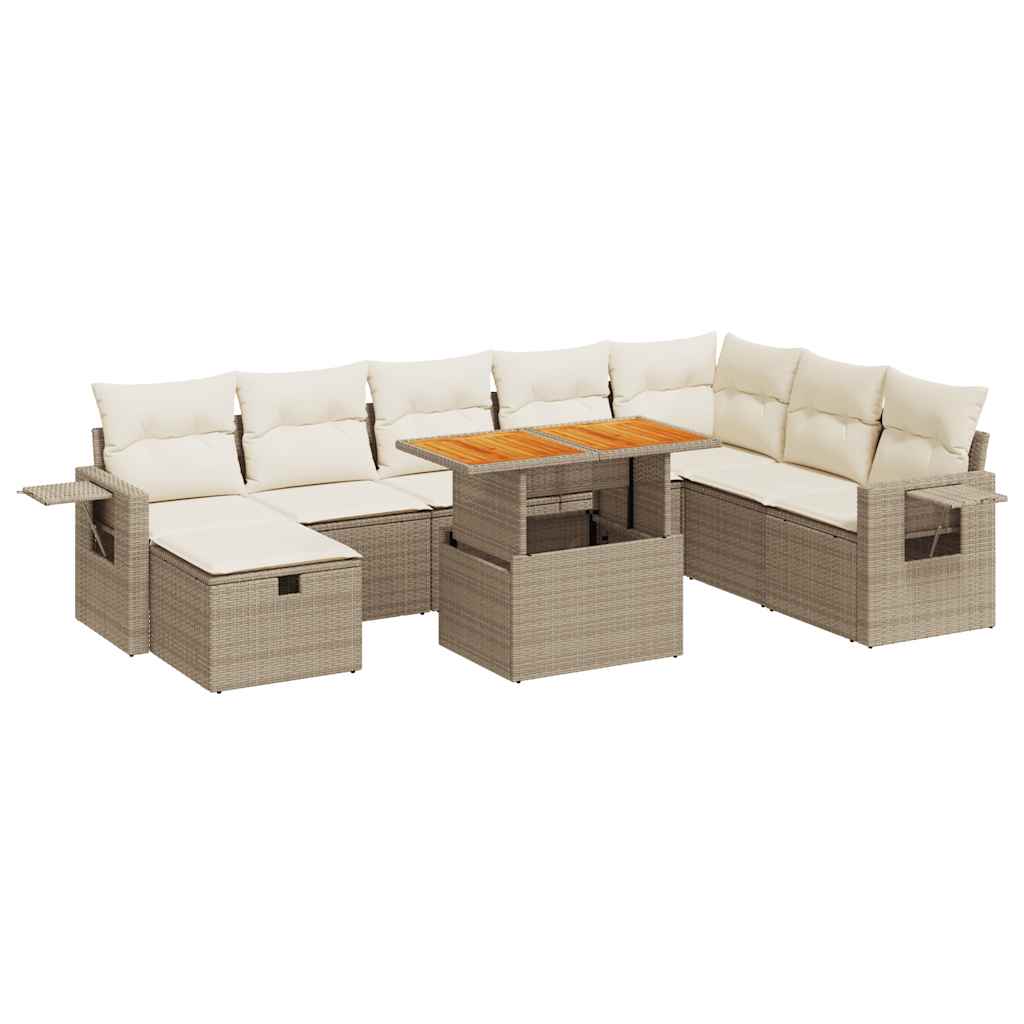 9-delige Loungeset met kussens poly rattan acacia beige is nu te koop bij PeponiXL, paradijselijk wonen!