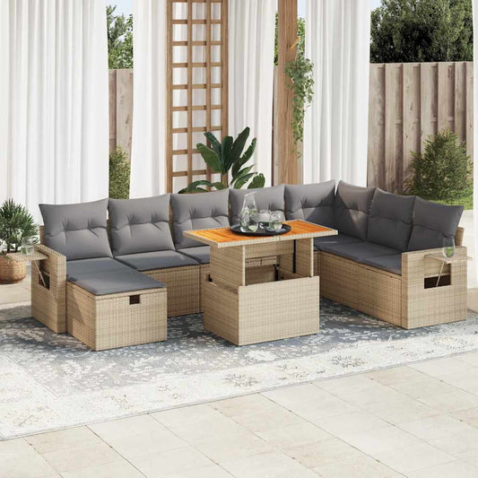 9-delige Loungeset met kussens poly rattan acacia beige is nu te koop bij PeponiXL, paradijselijk wonen!