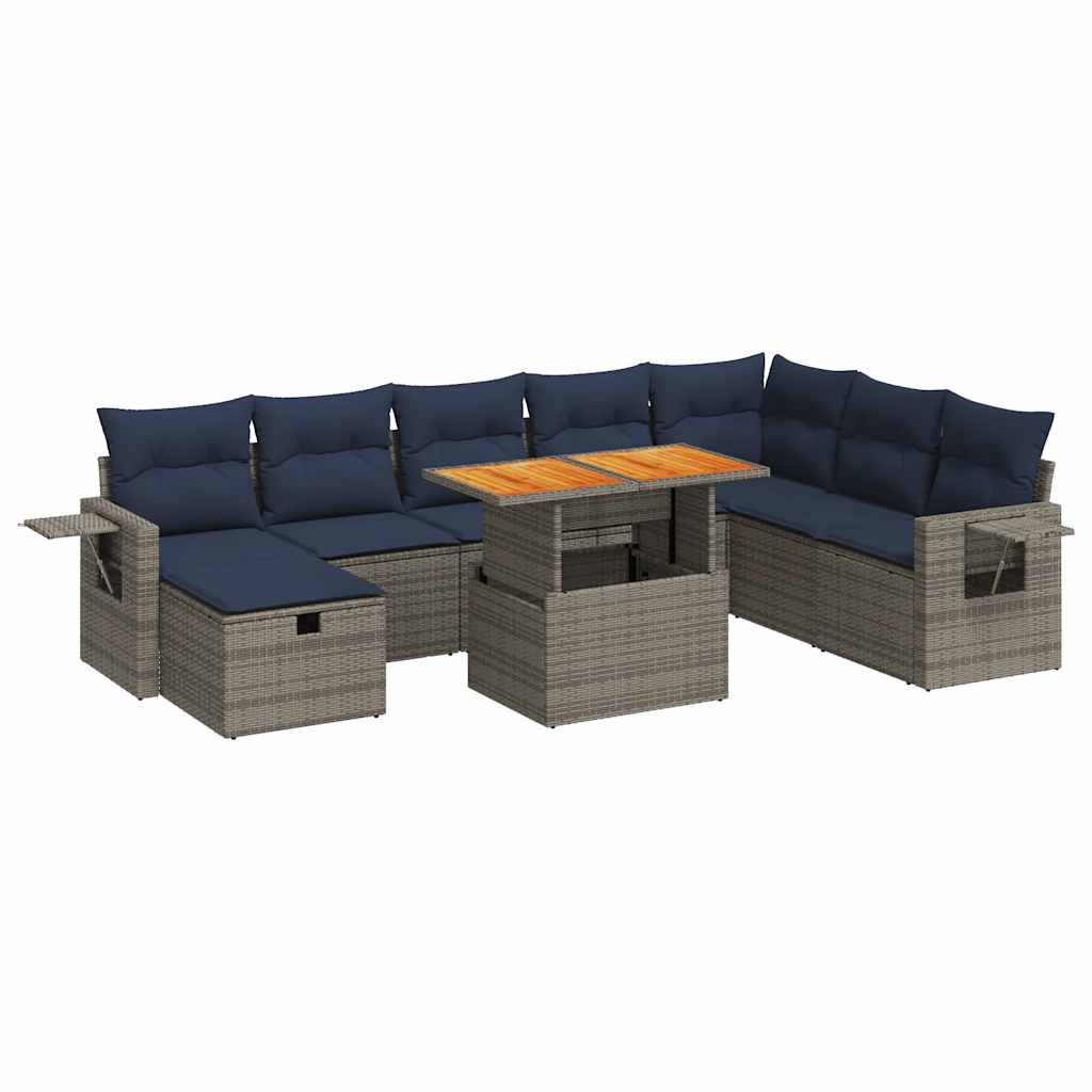 9-delige Loungeset met kussens poly rattan acacia grijs is nu te koop bij PeponiXL, paradijselijk wonen!