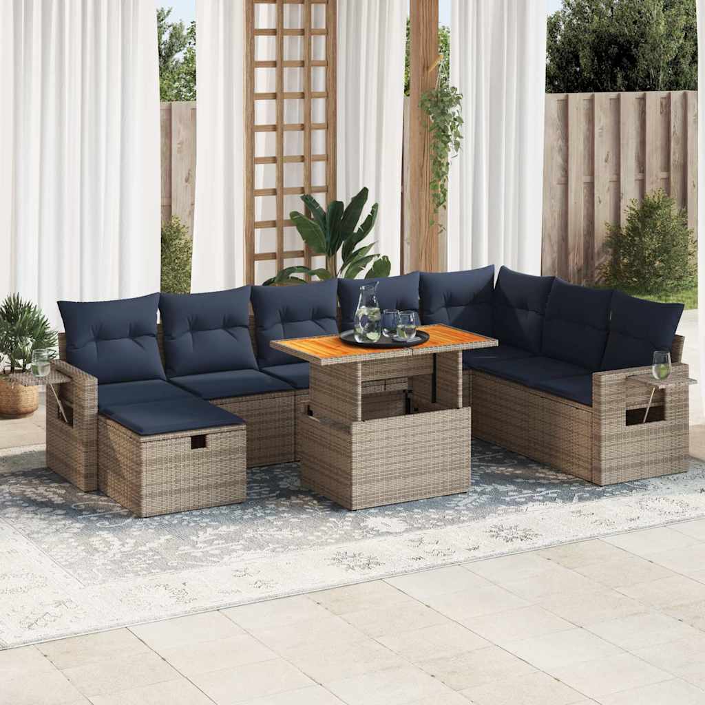 9-delige Loungeset met kussens poly rattan acacia grijs is nu te koop bij PeponiXL, paradijselijk wonen!