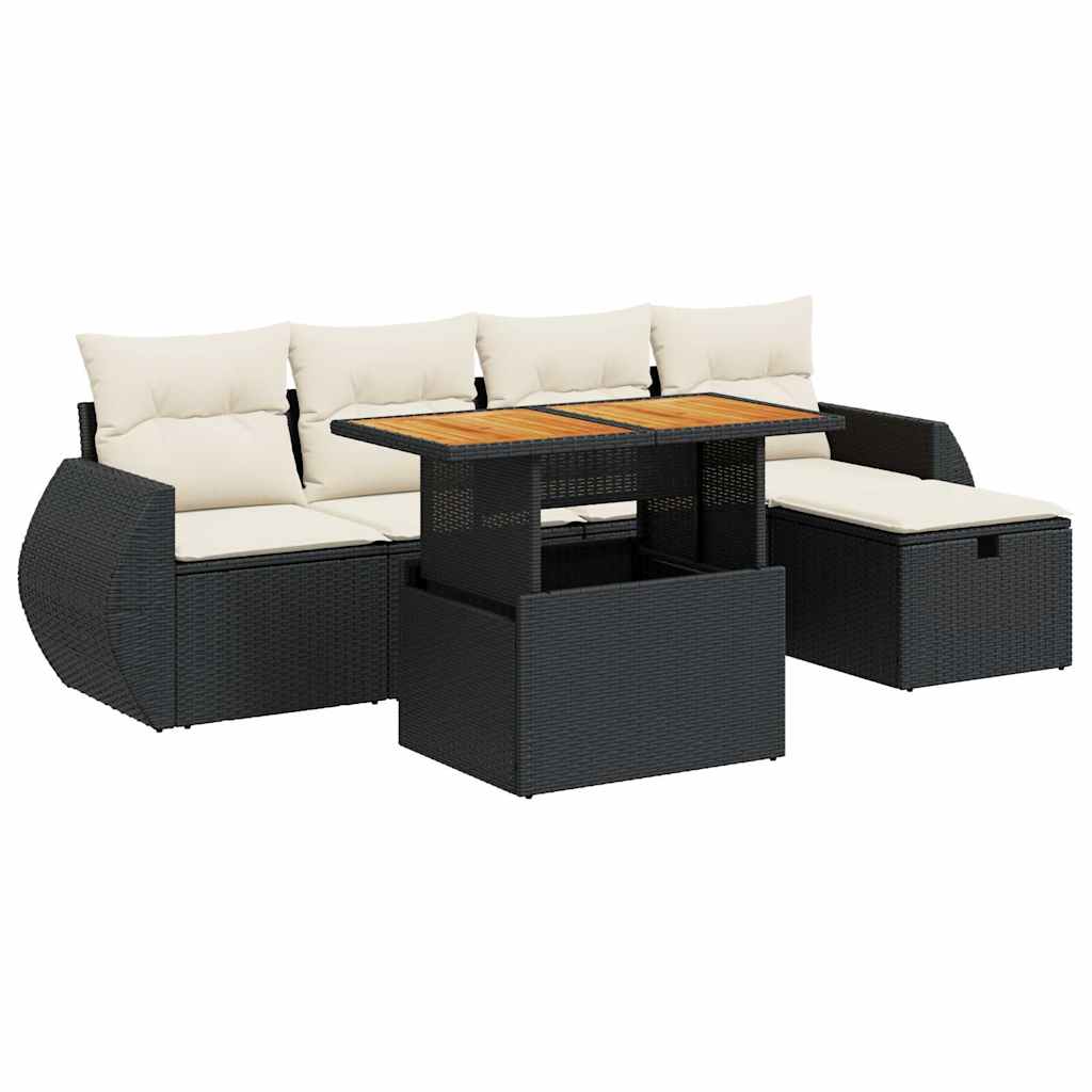 6-delige Loungeset met kussens poly rattan acacia zwart is nu te koop bij PeponiXL, paradijselijk wonen!