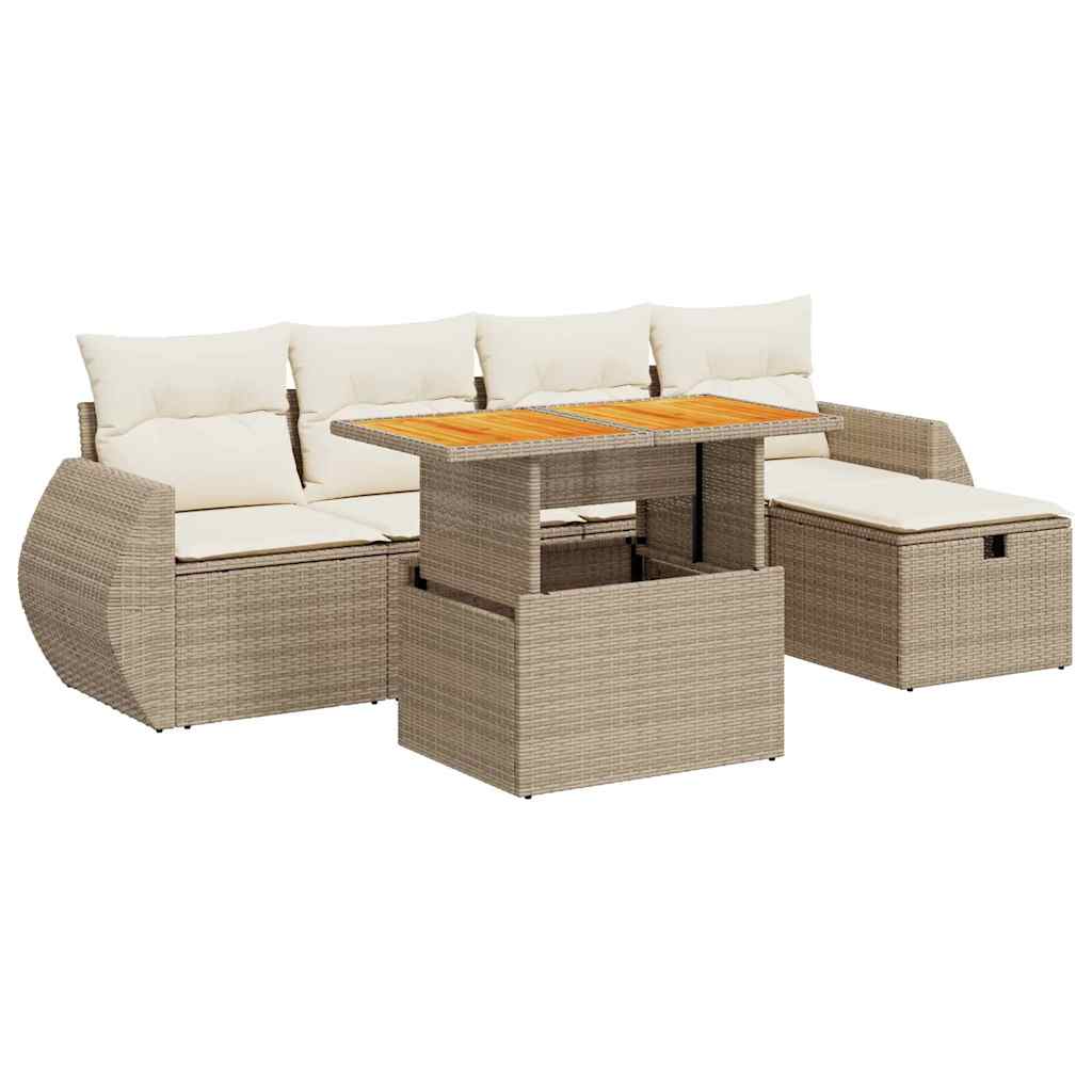 6-delige Loungeset met kussens poly rattan acacia beige is nu te koop bij PeponiXL, paradijselijk wonen!