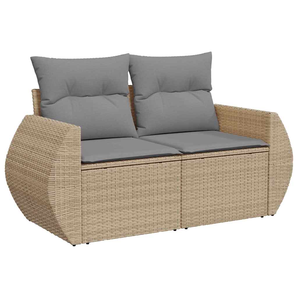 6-delige Loungeset met kussens poly rattan acacia beige
