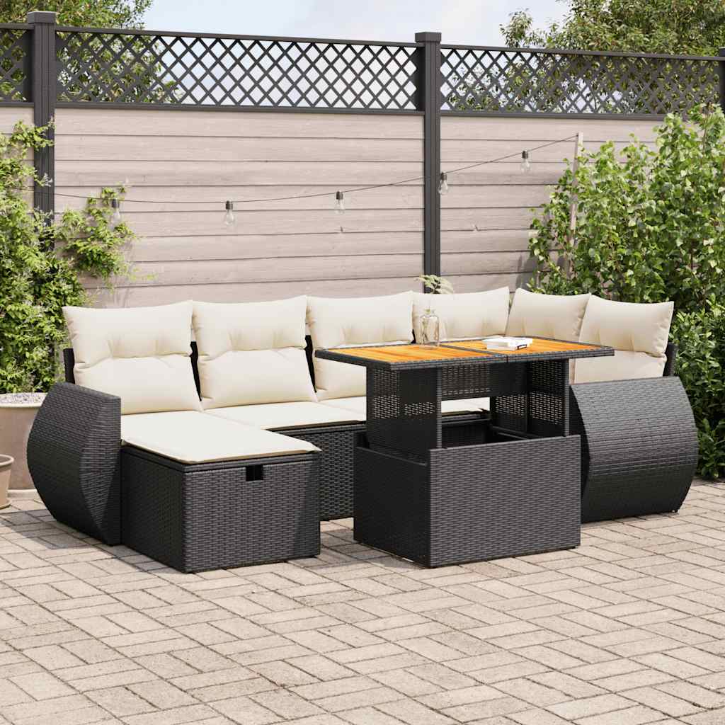 8-delige Loungeset met kussens poly rattan acacia zwart is nu te koop bij PeponiXL, paradijselijk wonen!