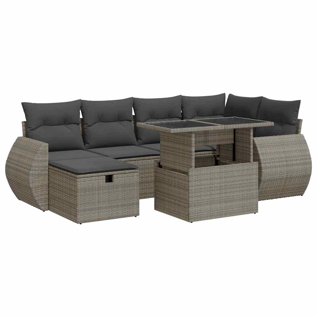 8-delige Loungeset met kussens poly rattan acacia grijs