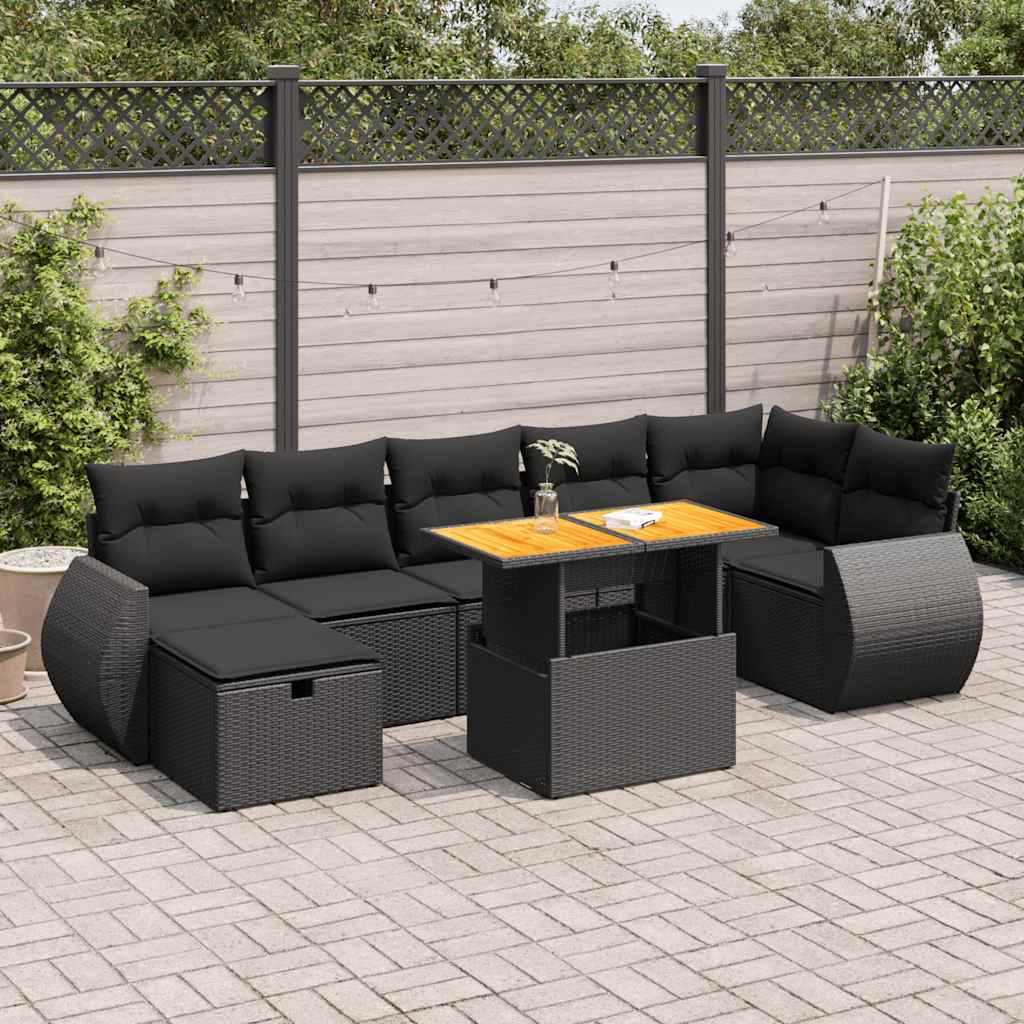 5-delige Loungeset met kussens poly rattan acacia zwart is nu te koop bij PeponiXL, paradijselijk wonen!