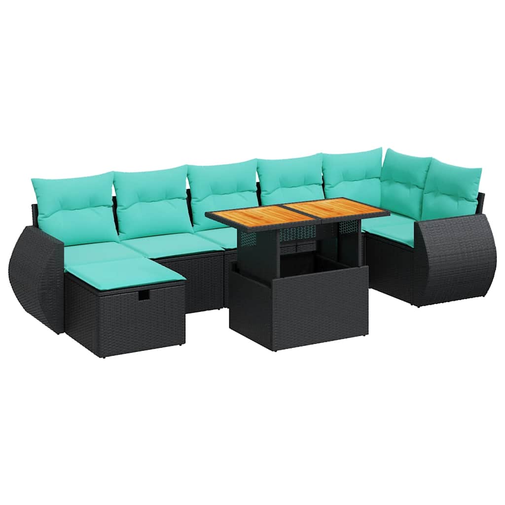 8-delige Loungeset met kussens poly rattan acacia zwart is nu te koop bij PeponiXL, paradijselijk wonen!