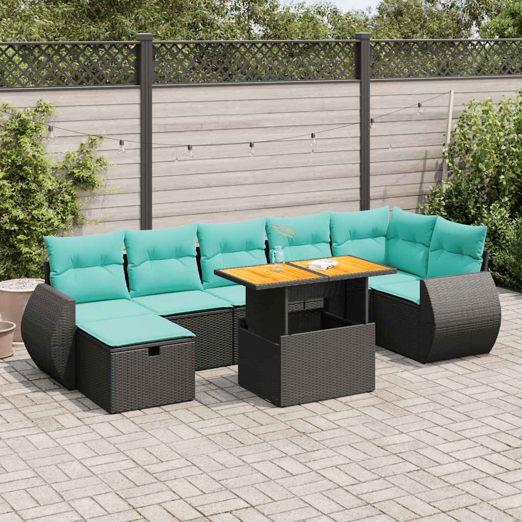8-delige Loungeset met kussens poly rattan acacia zwart is nu te koop bij PeponiXL, paradijselijk wonen!
