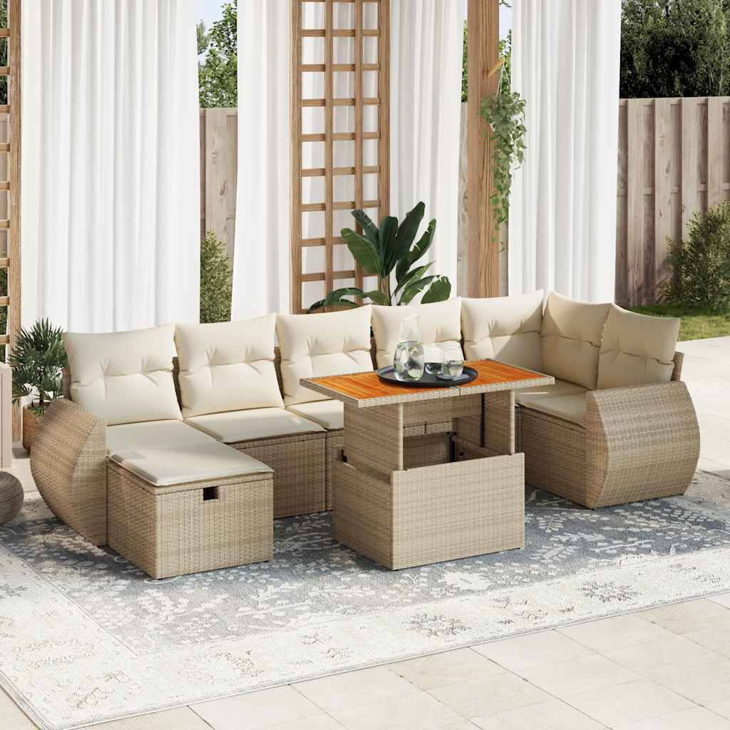 5-delige Loungeset met kussens poly rattan en acaciahout beige is nu te koop bij PeponiXL, paradijselijk wonen!