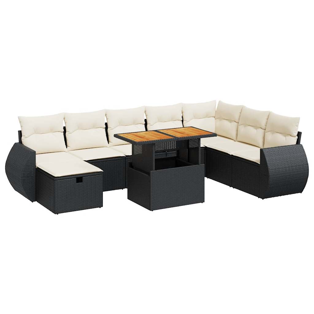 9-delige Loungeset met kussens poly rattan acacia zwart is nu te koop bij PeponiXL, paradijselijk wonen!