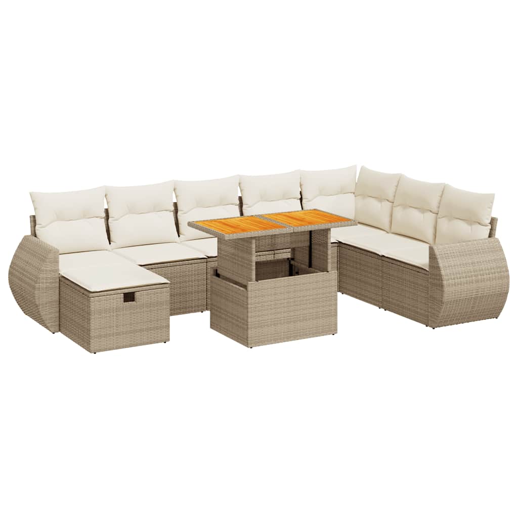 9-delige Loungeset met kussens poly rattan acacia beige is nu te koop bij PeponiXL, paradijselijk wonen!