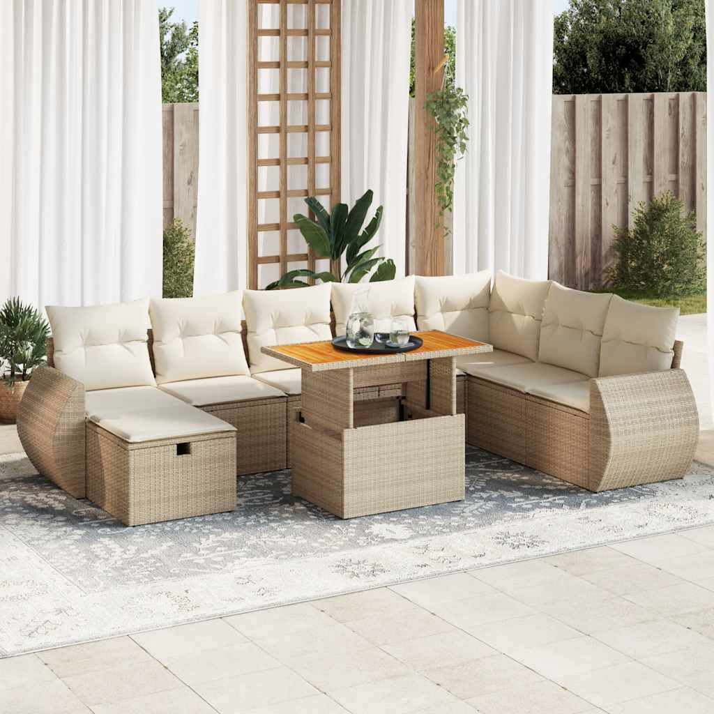 9-delige Loungeset met kussens poly rattan acacia beige is nu te koop bij PeponiXL, paradijselijk wonen!