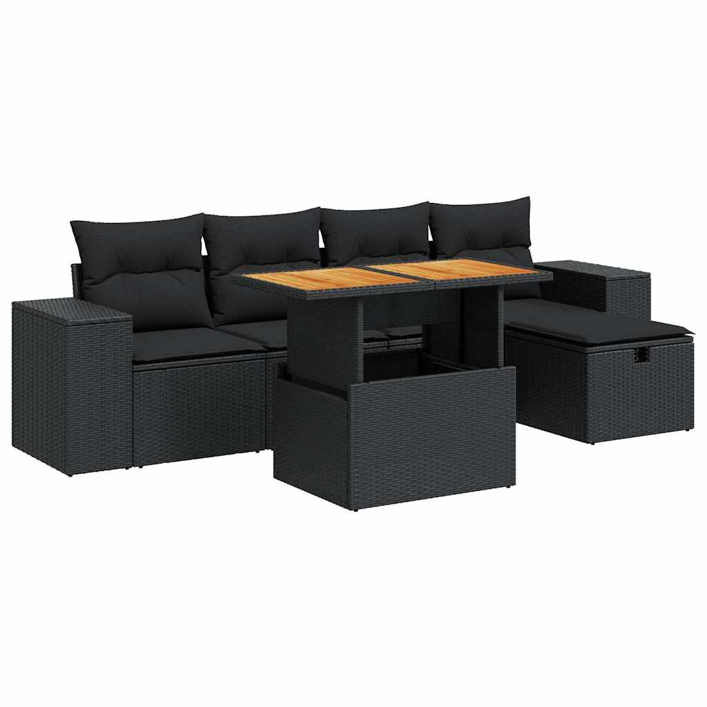6-delige Loungeset met kussens poly rattan acacia zwart is nu te koop bij PeponiXL, paradijselijk wonen!