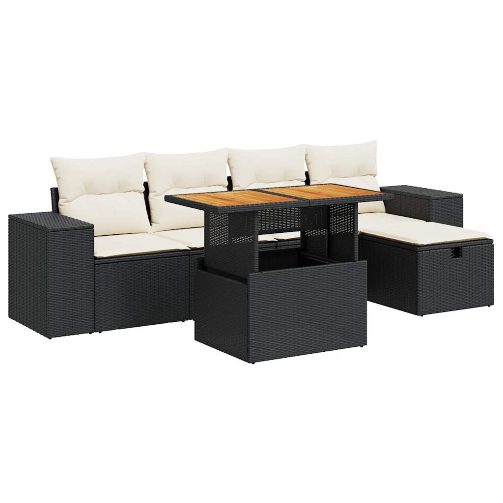 6-delige Loungeset met kussens poly rattan acacia zwart is nu te koop bij PeponiXL, paradijselijk wonen!