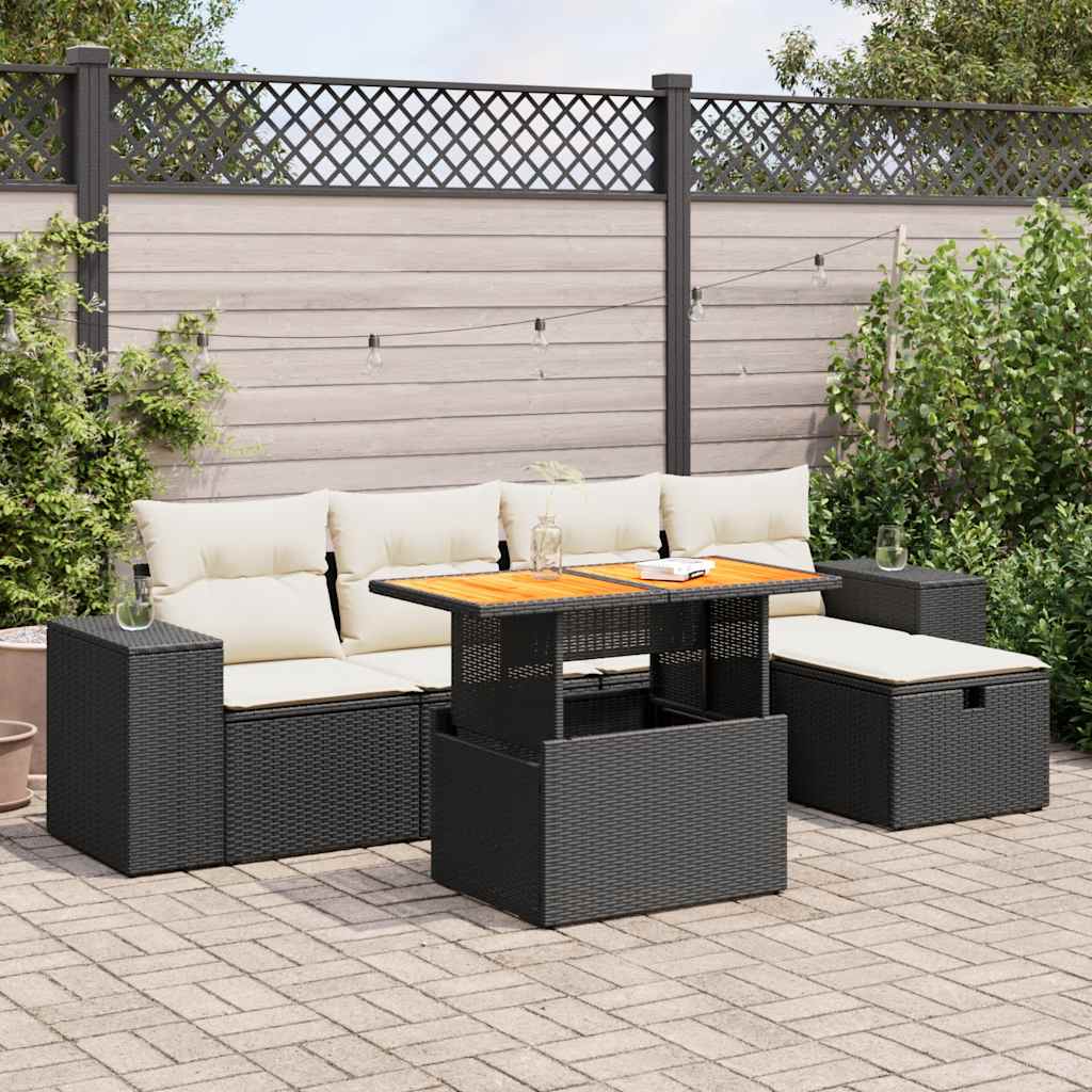 6-delige Loungeset met kussens poly rattan acacia zwart is nu te koop bij PeponiXL, paradijselijk wonen!