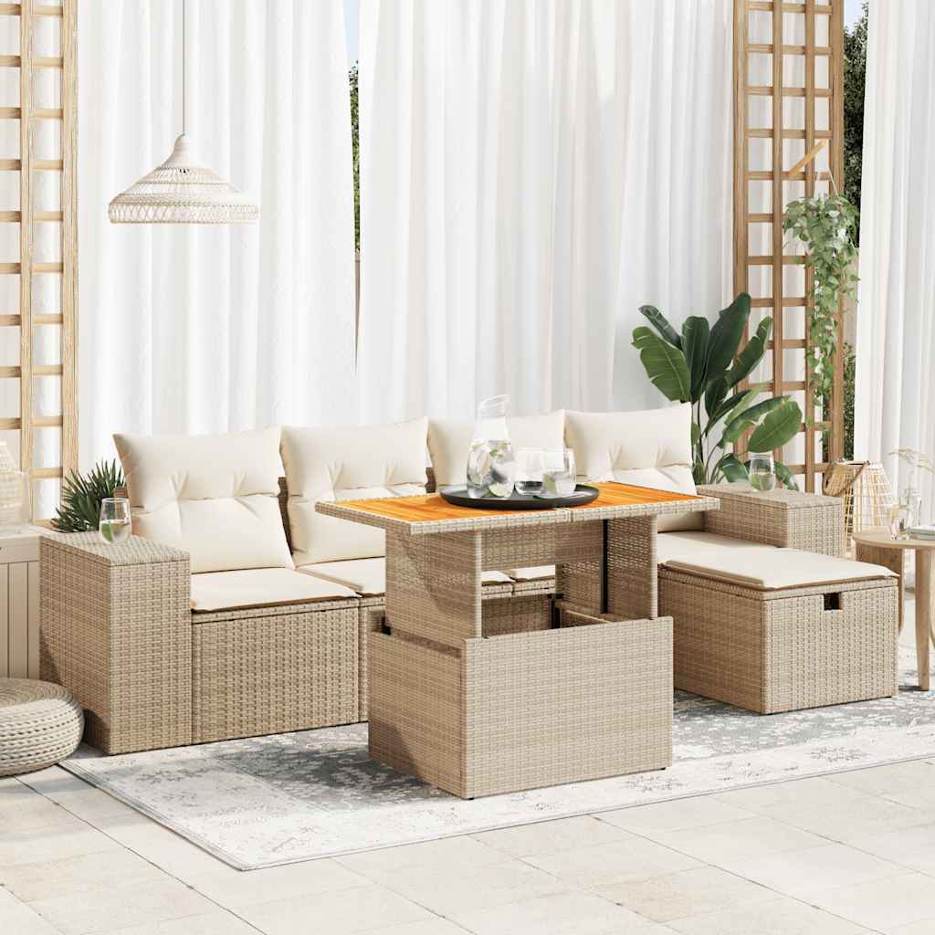 6-delige Loungeset met kussens poly rattan acacia beige is nu te koop bij PeponiXL, paradijselijk wonen!