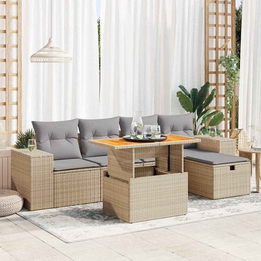 6-delige Loungeset met kussens poly rattan acacia beige is nu te koop bij PeponiXL, paradijselijk wonen!
