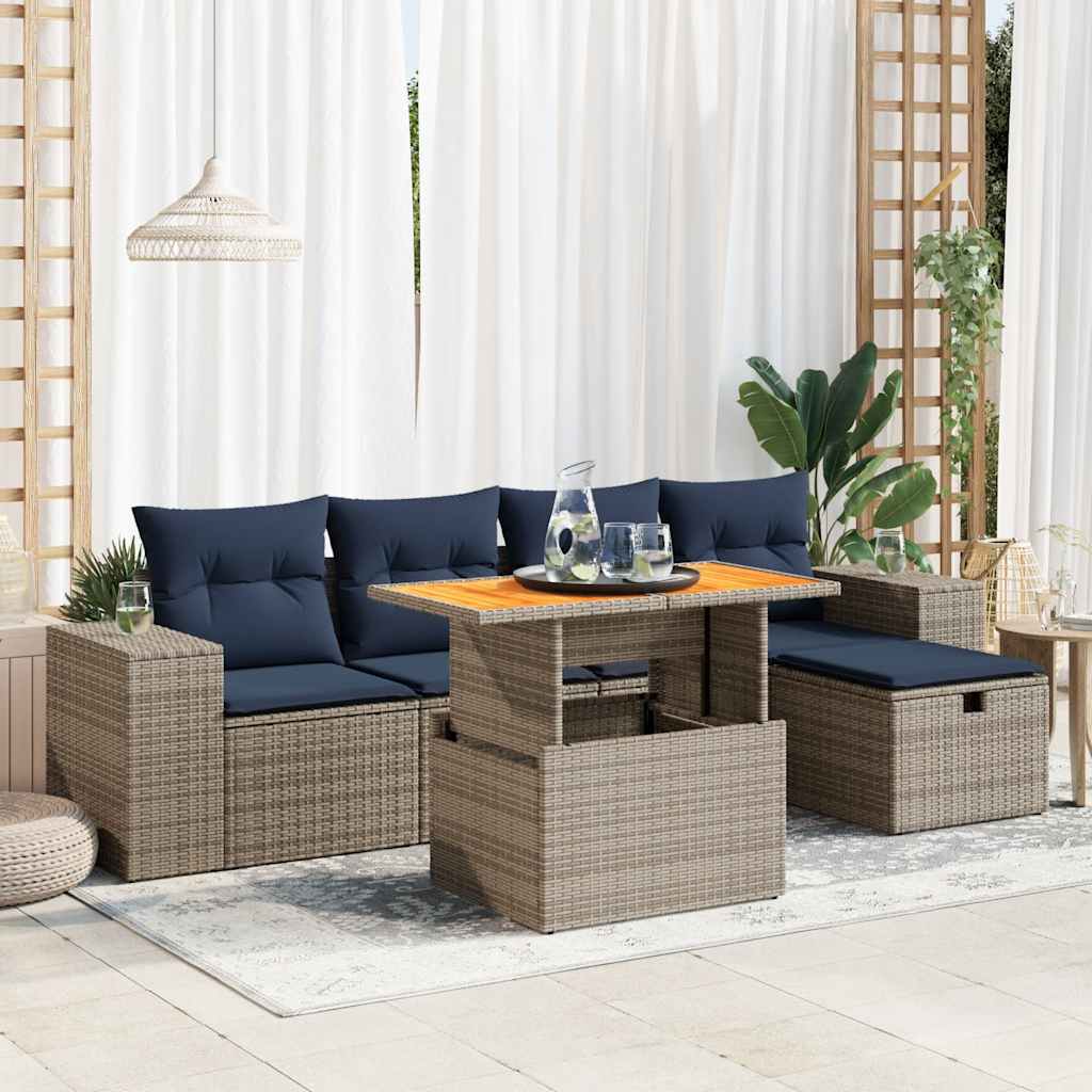 6-delige Loungeset met kussens poly rattan acacia zwart is nu te koop bij PeponiXL, paradijselijk wonen!