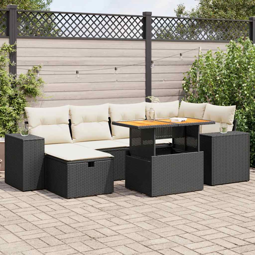 8-delige Loungeset met kussens poly rattan acacia zwart is nu te koop bij PeponiXL, paradijselijk wonen!