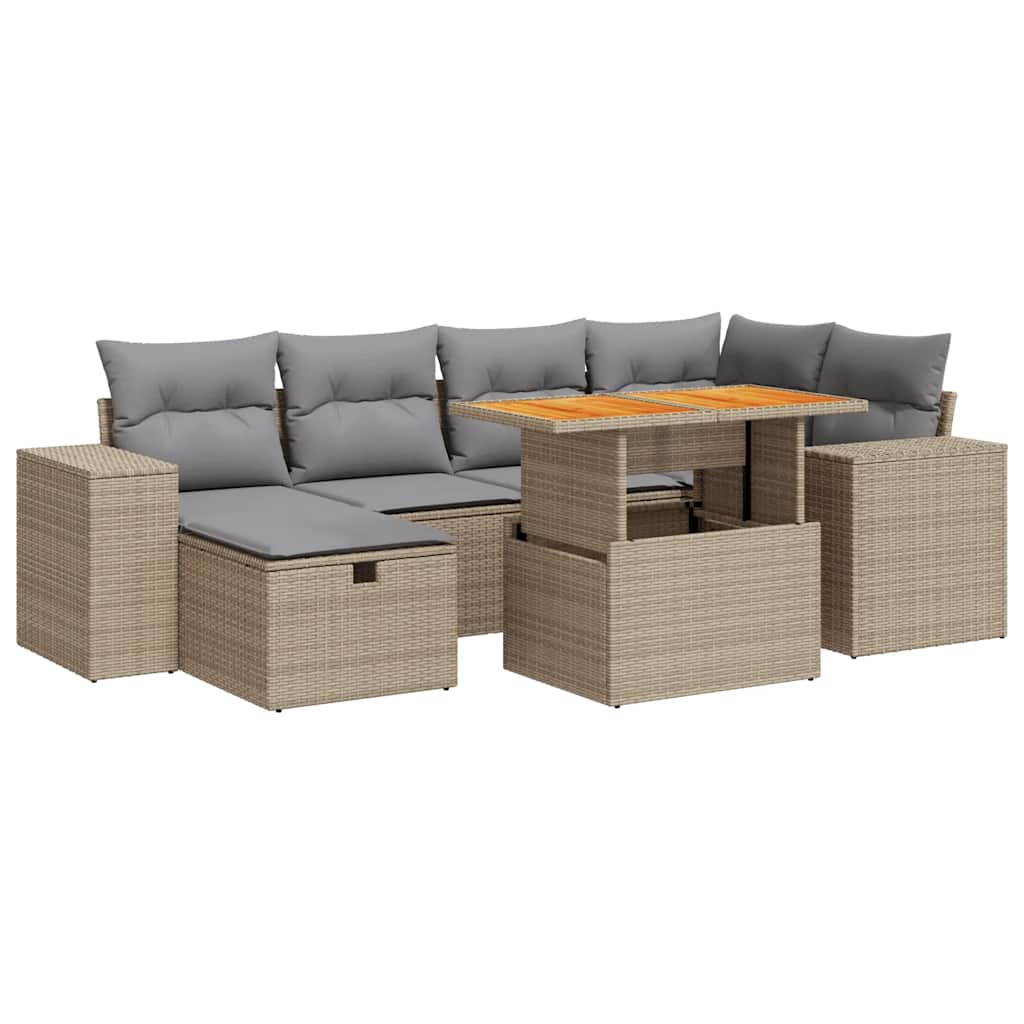 8-delige Loungeset met kussens poly rattan acacia beige is nu te koop bij PeponiXL, paradijselijk wonen!