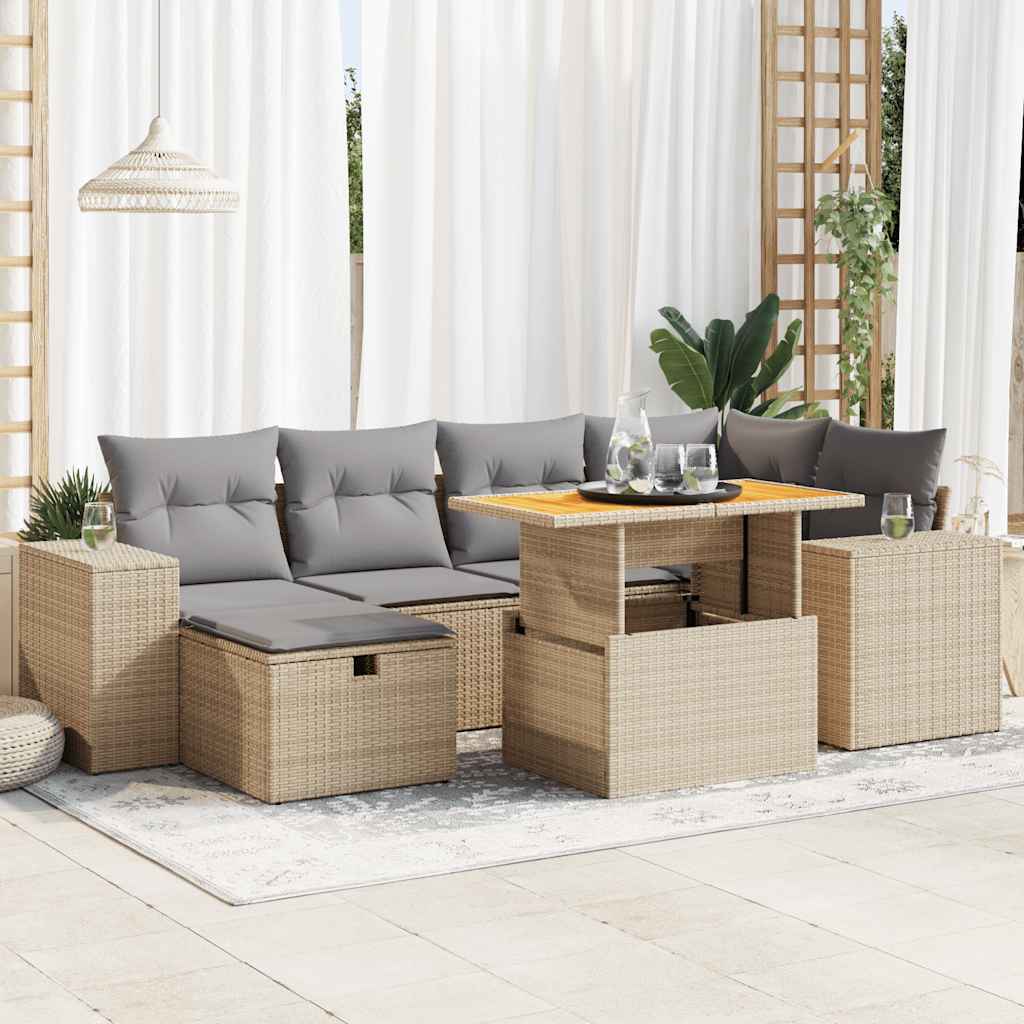 8-delige Loungeset met kussens poly rattan acacia beige is nu te koop bij PeponiXL, paradijselijk wonen!