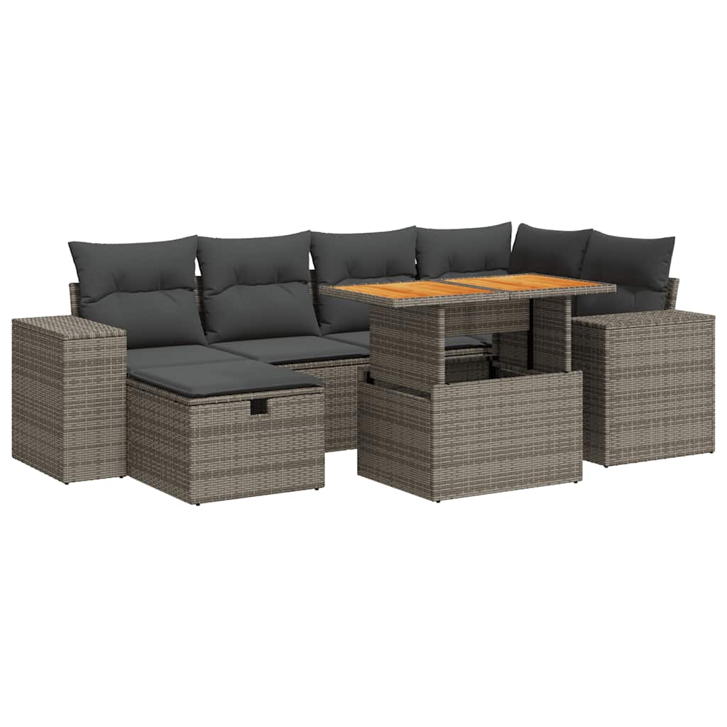 8-delige Loungeset met kussens poly rattan acacia grijs