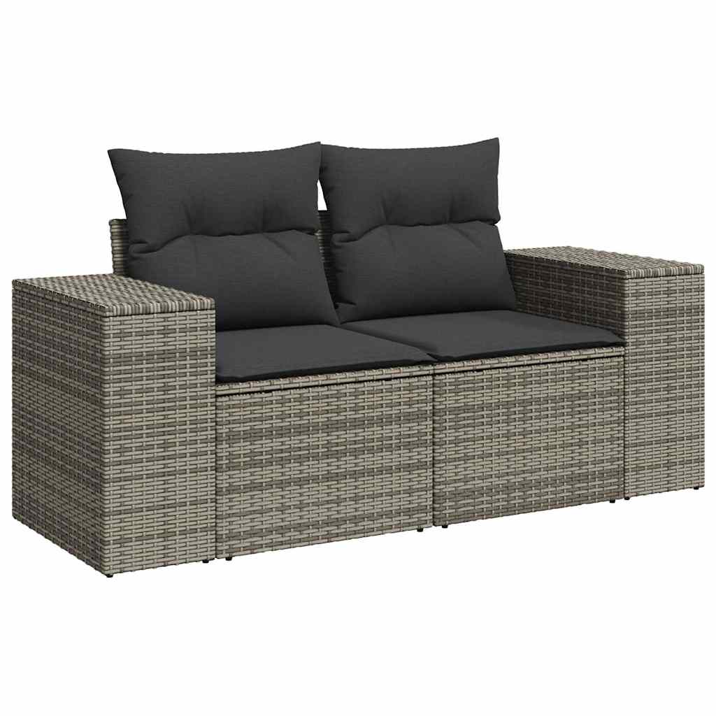 8-delige Loungeset met kussens poly rattan acacia grijs