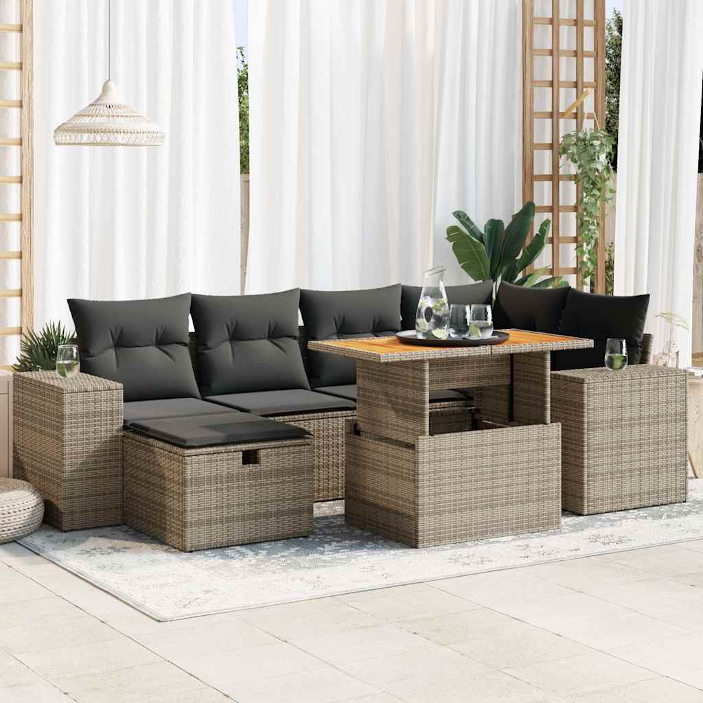8-delige Loungeset met kussens poly rattan acacia grijs