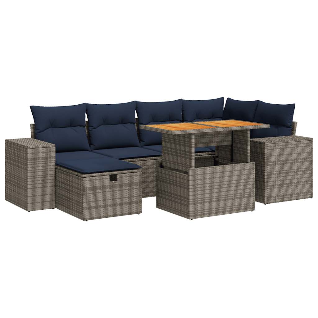 7-delige Loungeset met kussens poly rattan acacia bruin is nu te koop bij PeponiXL, paradijselijk wonen!