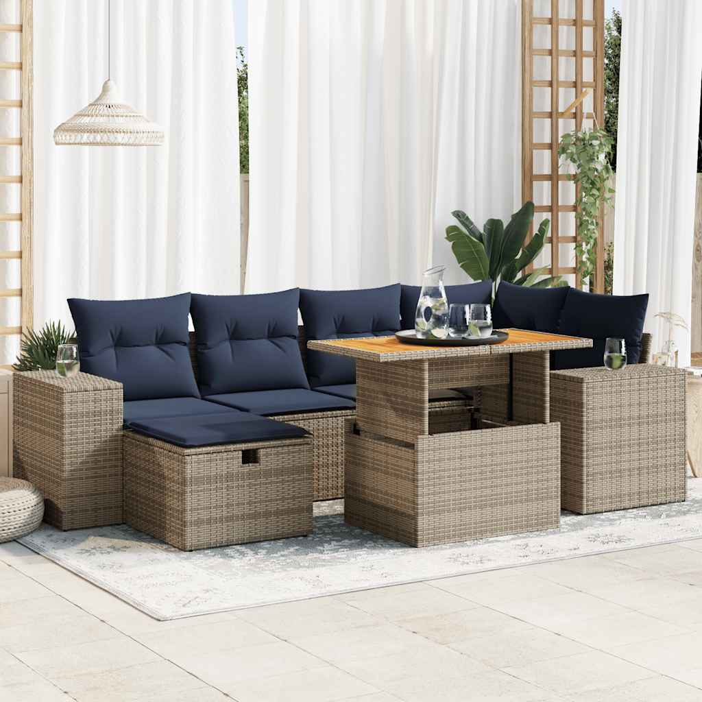 7-delige Loungeset met kussens poly rattan acacia bruin is nu te koop bij PeponiXL, paradijselijk wonen!