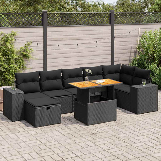 5-delige Loungeset met kussens poly rattan acacia zwart is nu te koop bij PeponiXL, paradijselijk wonen!