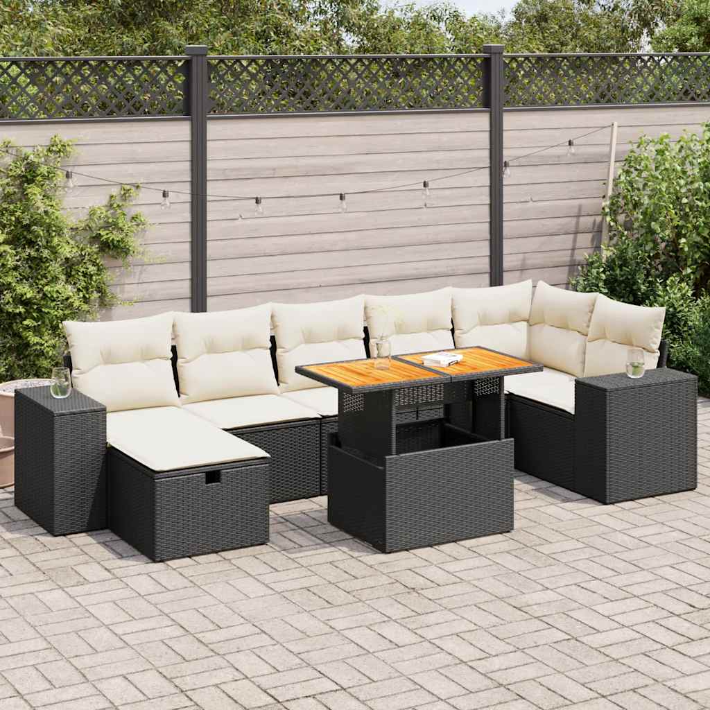 5-delige Loungeset met kussens poly rattan acacia zwart is nu te koop bij PeponiXL, paradijselijk wonen!