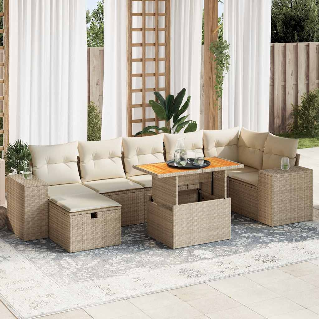 5-delige Loungeset met kussens poly rattan en acaciahout beige is nu te koop bij PeponiXL, paradijselijk wonen!
