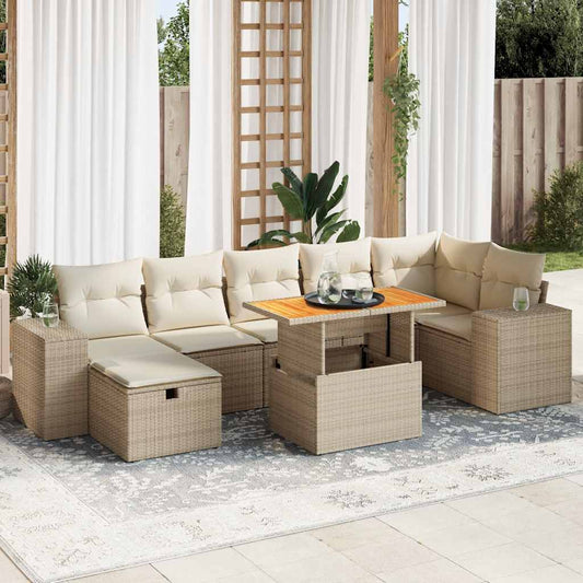 5-delige Loungeset met kussens poly rattan en acaciahout beige is nu te koop bij PeponiXL, paradijselijk wonen!
