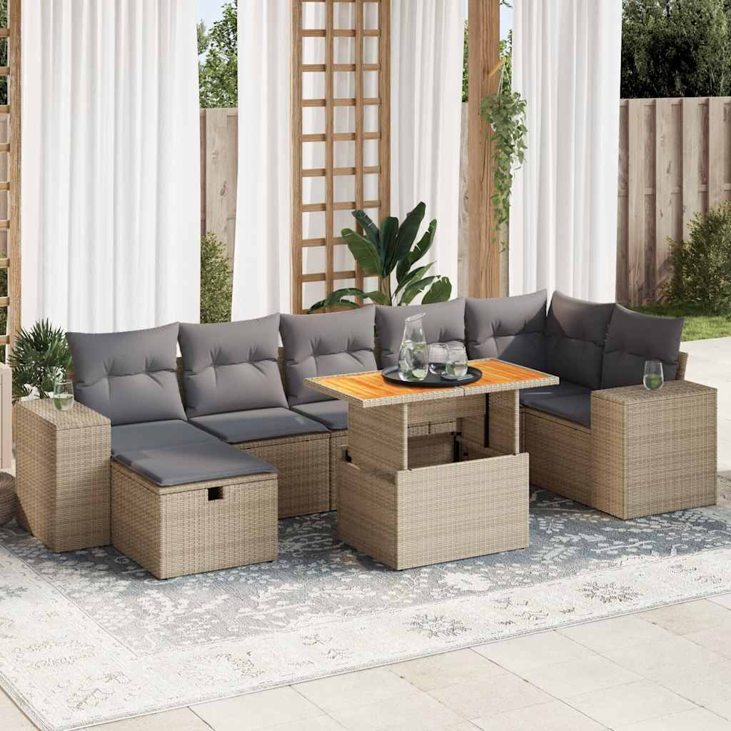 5-delige Loungeset met kussens poly rattan en acaciahout beige is nu te koop bij PeponiXL, paradijselijk wonen!