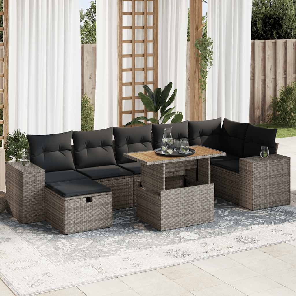 5-delige Loungeset met kussens poly rattan acacia grijs is nu te koop bij PeponiXL, paradijselijk wonen!