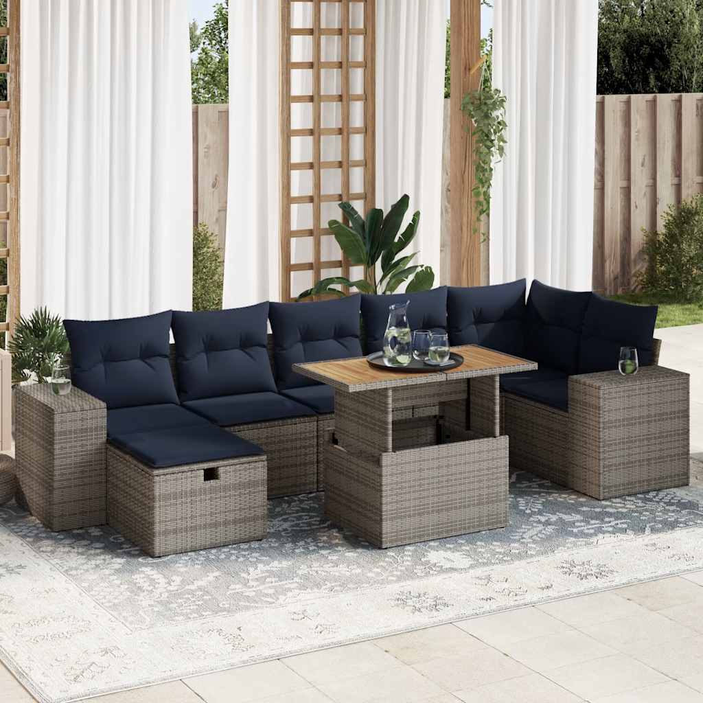 8-delige Loungeset met kussens poly rattan acacia bruin is nu te koop bij PeponiXL, paradijselijk wonen!