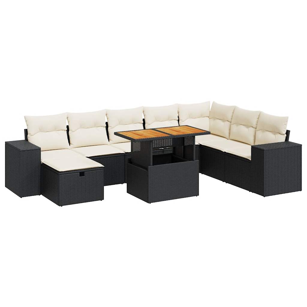 9-delige Loungeset met kussens poly rattan acacia zwart is nu te koop bij PeponiXL, paradijselijk wonen!