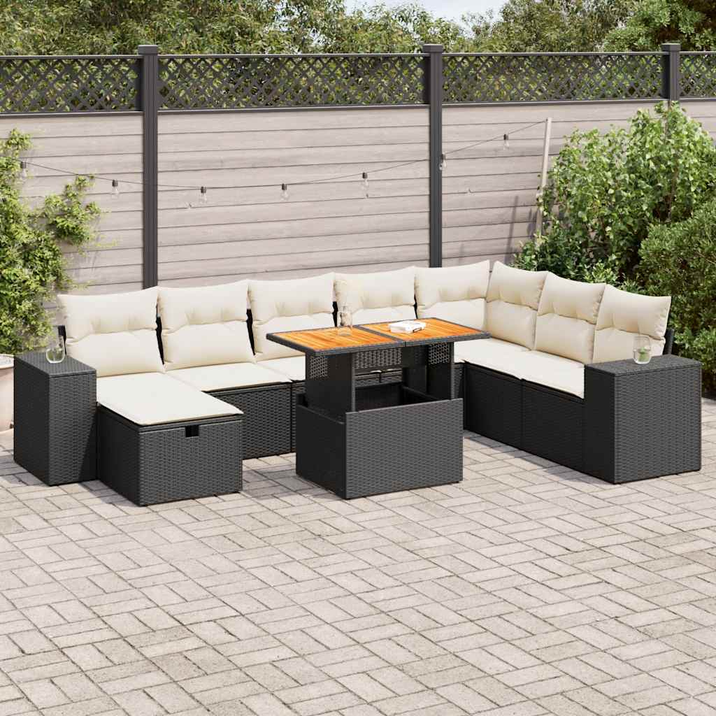 9-delige Loungeset met kussens poly rattan acacia zwart is nu te koop bij PeponiXL, paradijselijk wonen!