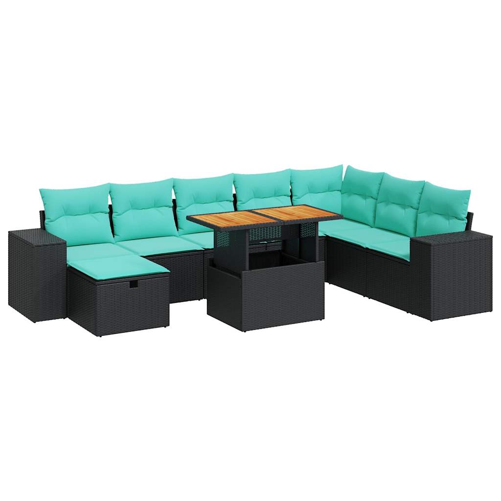 9-delige Loungeset met kussens poly rattan acacia zwart is nu te koop bij PeponiXL, paradijselijk wonen!
