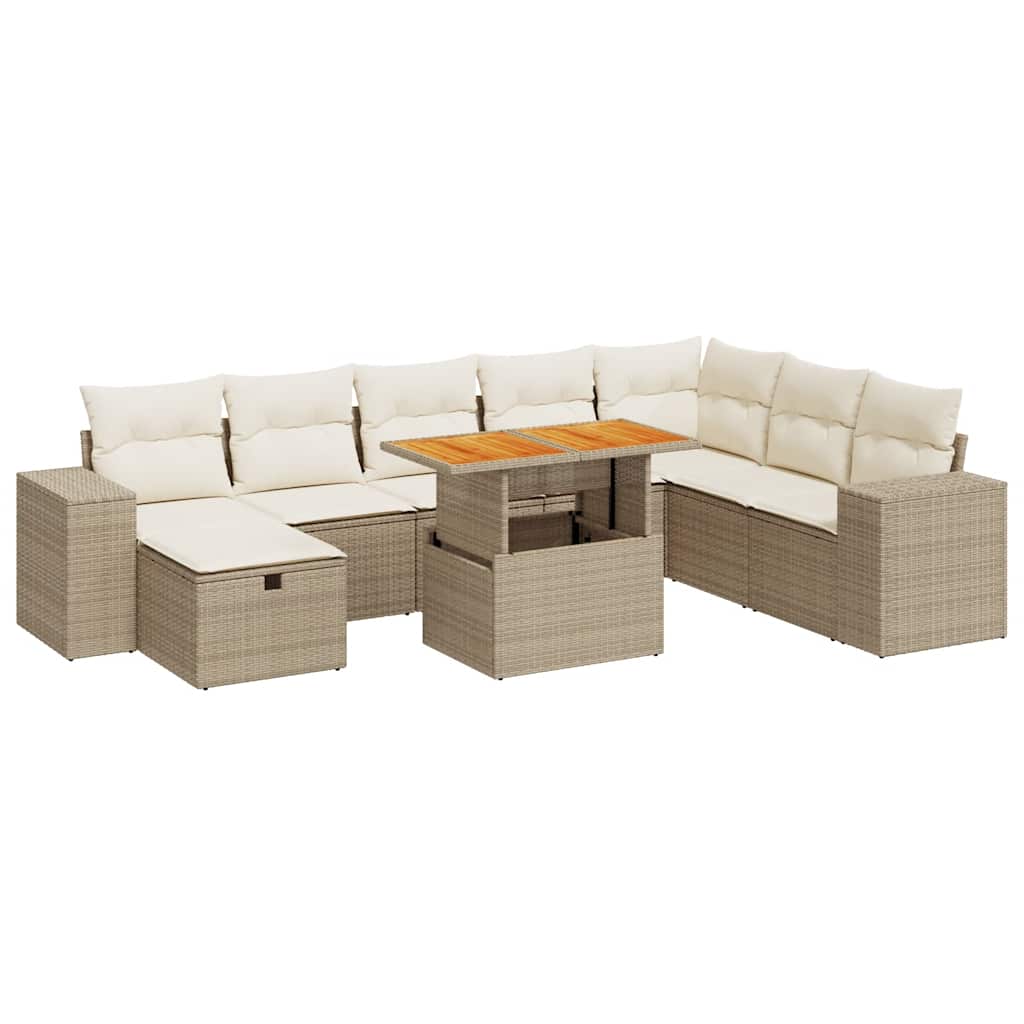 9-delige Loungeset met kussens poly rattan acacia beige is nu te koop bij PeponiXL, paradijselijk wonen!