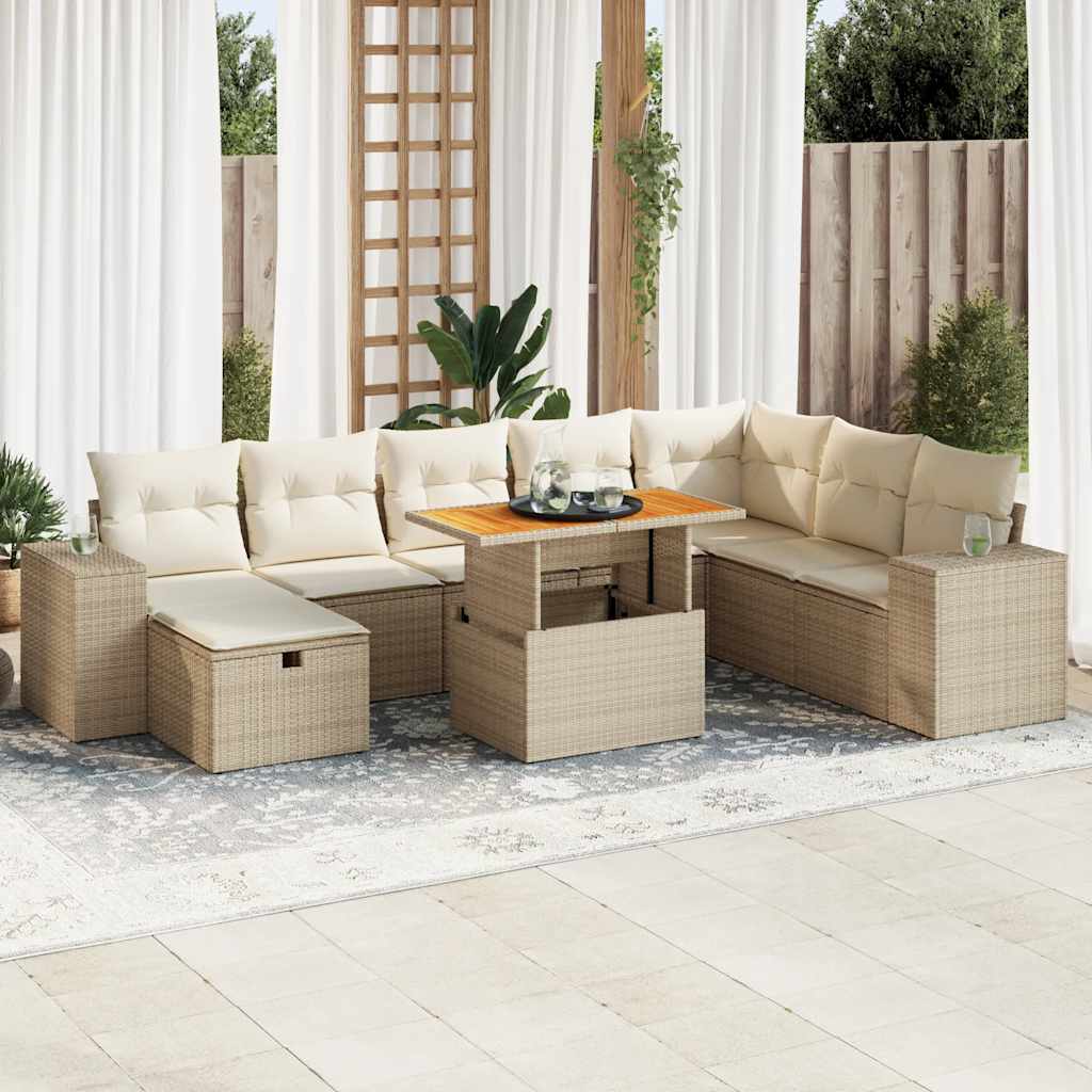 9-delige Loungeset met kussens poly rattan acacia beige is nu te koop bij PeponiXL, paradijselijk wonen!