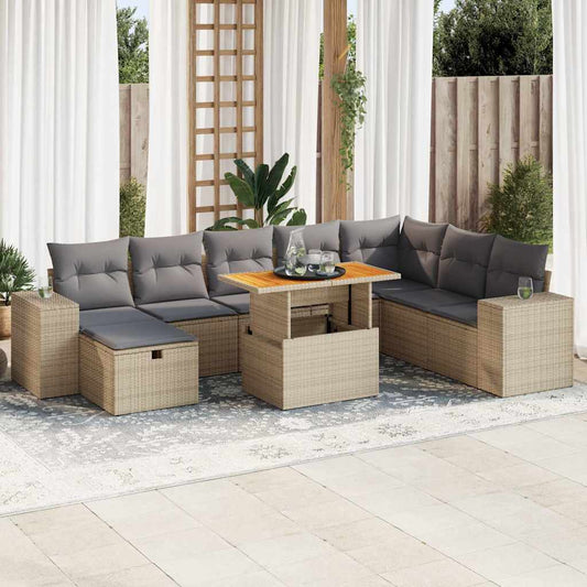 9-delige Loungeset met kussens poly rattan acacia beige is nu te koop bij PeponiXL, paradijselijk wonen!