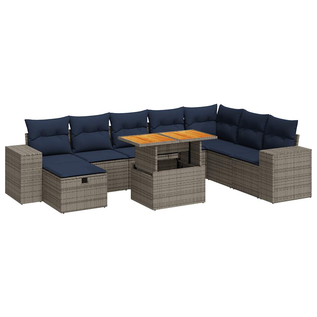 9-delige Loungeset met kussens poly rattan acacia grijs is nu te koop bij PeponiXL, paradijselijk wonen!