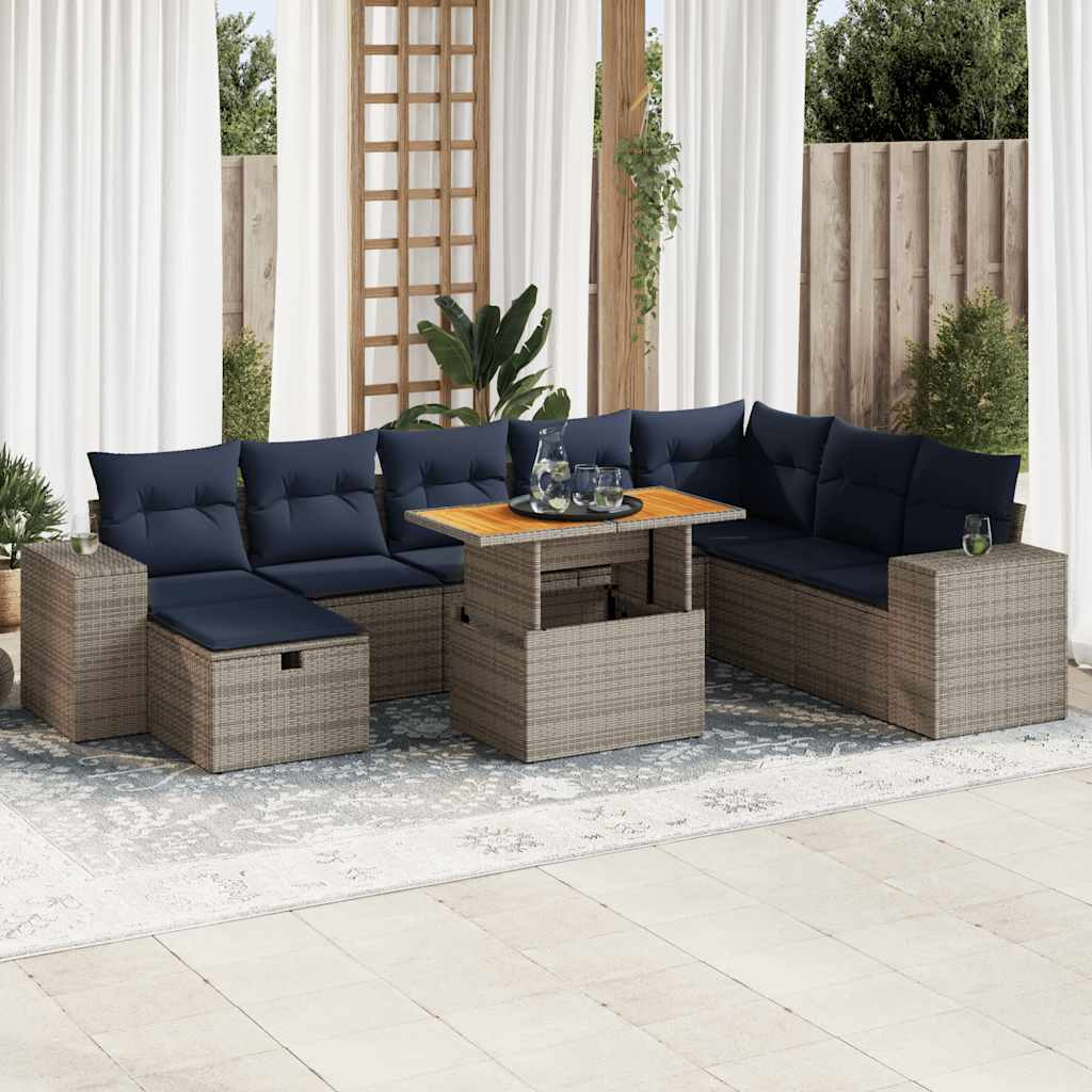 9-delige Loungeset met kussens poly rattan acacia grijs is nu te koop bij PeponiXL, paradijselijk wonen!