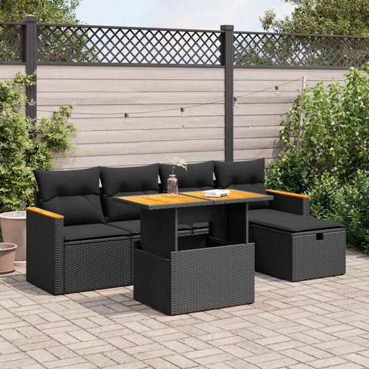 6-delige Loungeset met kussens poly rattan zwart is nu te koop bij PeponiXL, paradijselijk wonen!